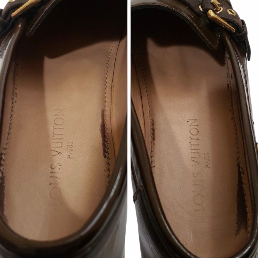 Louis Vuitton Mini Lin Monogram Patent Loafers Brown EU 41 Designer Buckle Shoes - Picture 13 of 16